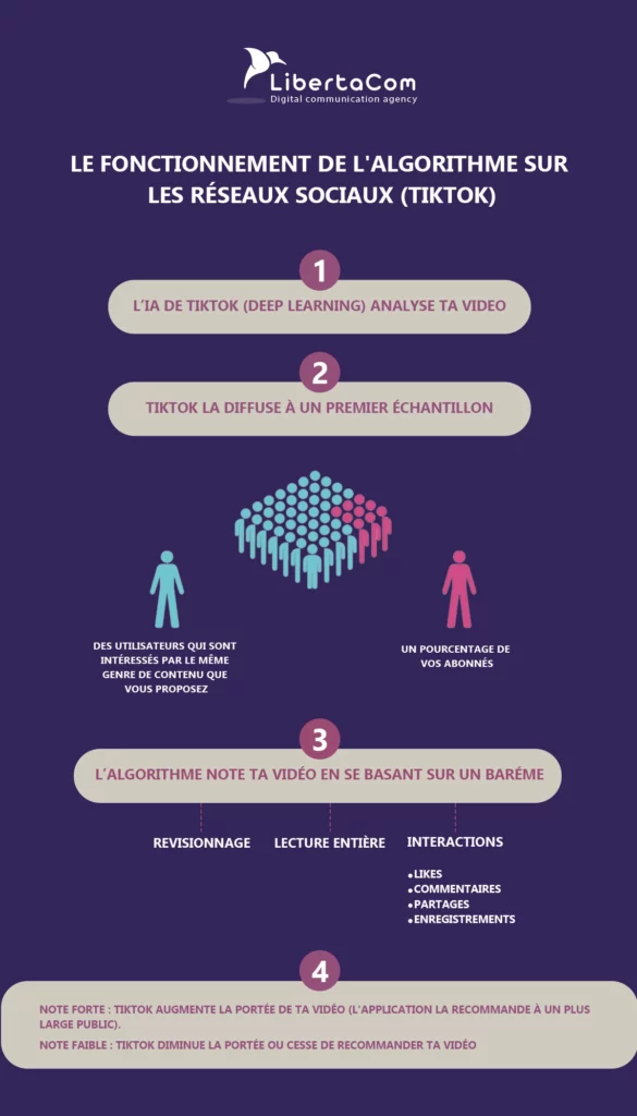 Illustration représentant le fonctionnement de l'algorithme de TikTok.